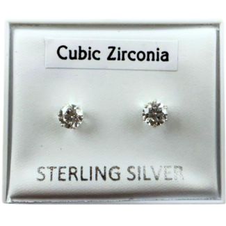 Sterling Silver Crystal Clear CZ Ear Studs - 4mm