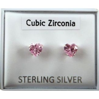 Sterling Silver Crystal CZ Ear Studs - Pink Heart - 5mm
