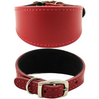 Genuine Leather 2" Wide Whippet Stitched Leather Dog Collar - Red (12-14'' Fitting)