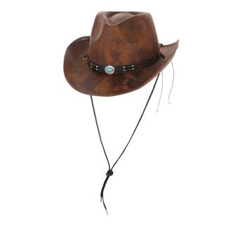 Tan Leather Look Western Cowboy Hat
