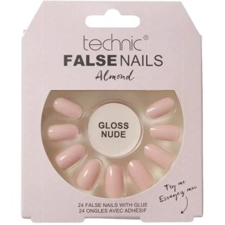 Technic False Nails With Glue – Almond Gloss Nude