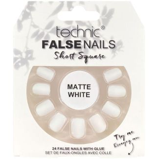 Technic False Nails With Glue – Short Square Matte White