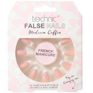 Technic French Manicure False Nails With Glue – Medium Coffin 