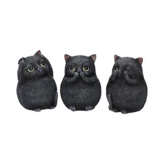 Three Wise Fat Cat Figurines - 8.5cm 