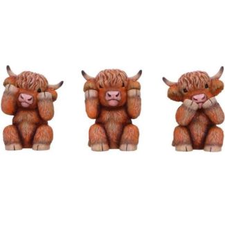 Three Wise Highland Cow Figurines – 9.6cm