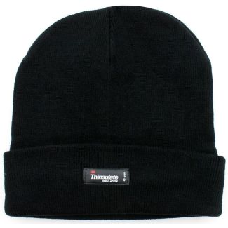 Unisex Thinsulate Plain Black Beanie Hat