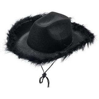 Unisex Cowboy Hat with Fur Outline - Black