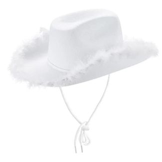 Unisex Cowboy Hat with Fur Outline - White
