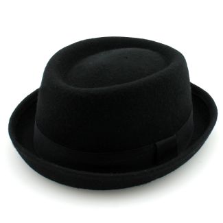 Unisex Wool Felt Pork Pie Trilby - Black (Assorted Sizes)