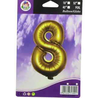 16" Number "8" Air filled Foil Balloon - Gold