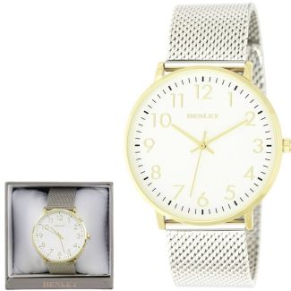 Wholesale Mens Henley Contemporary Numbered Mesh Watch- Gold Tone