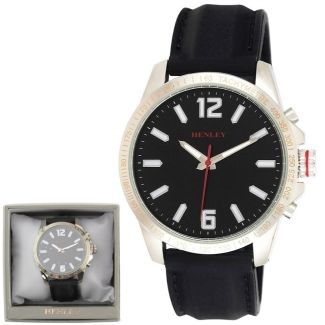 Wholesale Mens Henley Lazer Cut Bezel Silicone Strap Watch - Black 
