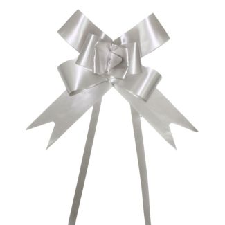10pcs Pull Bow Flower Silver Ribbon - 50mm