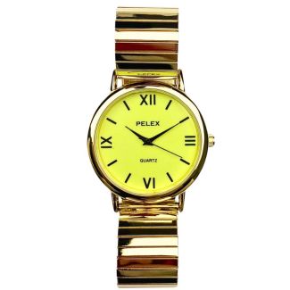 Pelex Men's Round Glow In The Dark Metal Expander Strap Watch - Gold 