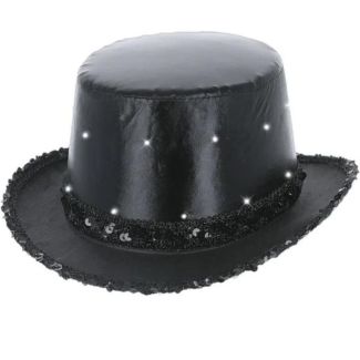 LED Light Up Metallic Top Hat - Black