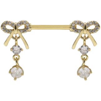 Ribbon Nipple Bar with Clear Crystal Drops