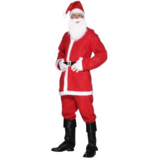 Men Santa Suit Costume with Jacket, Trousers, Beard, Hat & Belt - Medium