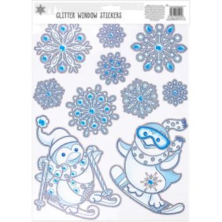 Festive Glittered Christmas Window Sticker Sheets