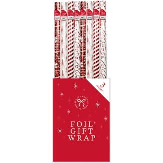 Christmas Foil Wrapping Paper Rolls 3m – Assorted Designs