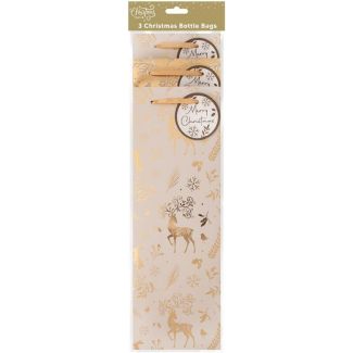 Green Christmas Gold Reindeer Foil Bottle Gift Bags – Pack of 3