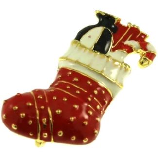 Christmas Stocking Brooch with Festive Detailing – (5x3cm)