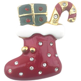 Christmas Stocking with Gifts Brooch with Festive Detailing – (4x3cm)