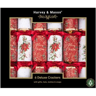 Deluxe Poinsettia-Themed Christmas Crackers — (6 packs)