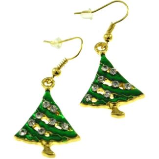 Christmas Tree Earrings with Gold Outline and Silver Decorations – (3x2cm)