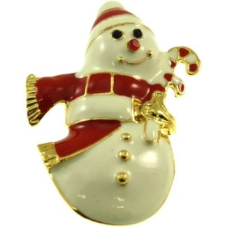 Smiling Snowman Brooch with Festive Detailing – (5x3cm)