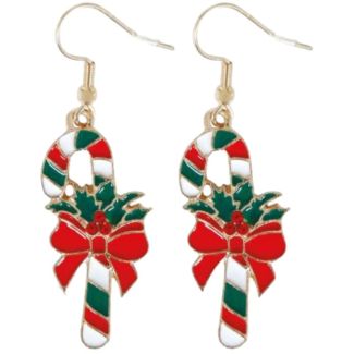 Christmas Candy Cane Metal Earrings — Red