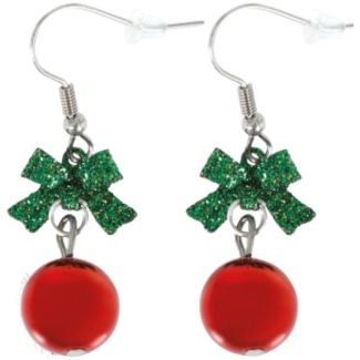 Christmas Ball Metal Earrings — Green & Red