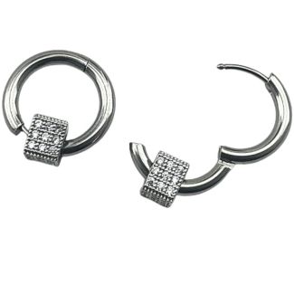 Huggie Earrings with Movable Cube Charm - (17mm)