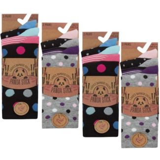 Ladies Panda Stick Bamboo Socks Spots and Stripe Design - Assorted