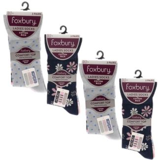 Ladies Non-Elasticated Floral & Stripe Design Socks (3 Pack) - Assorted