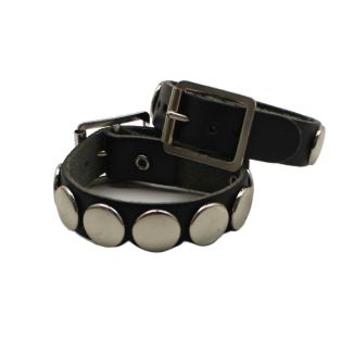 1 Row Silver Buttoned & Buckle Leather Bracelet 