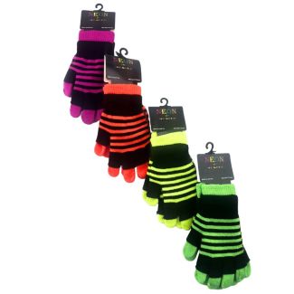 Ladies Neon 2-in-1 Fingerless & Full Finger Magic Gloves - Assorted