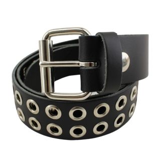 Leather 2 Row Eyelet Belts - Black 