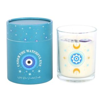 White Rose Candle with Crystals - Under Watchful Eyes