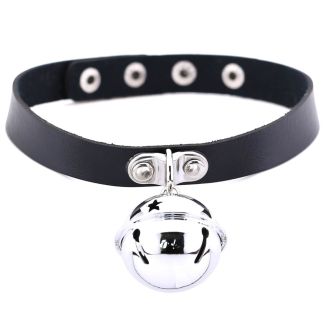 Vegan Leather Choker Large Bell Pendant Design
