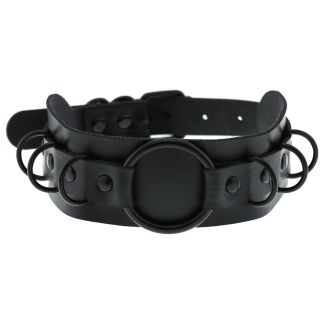 Vegan Leather Choker With Black Rings