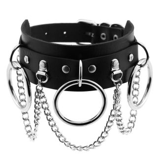 Vegan Leather Choker Rings and Chain Design 