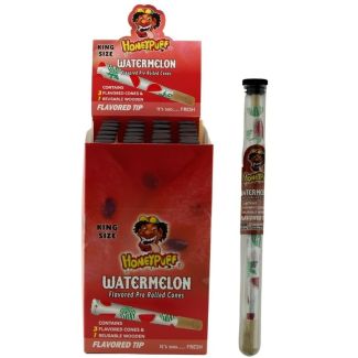 HoneyPuff Watermelon King Size Flavoured Pre Rolled Cones 3pcs + Wood Tip - 24 pack
