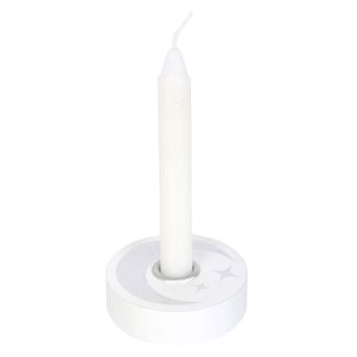 White Mystical Moon Design Spell Candle Holder 