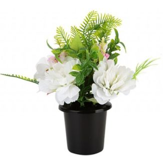 Graveside Artificial Flowers in Pot – White Carnation  