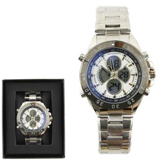 Wholesale Men's NY London Quamer Digital Round Metal Bracelet Watch - Silver 