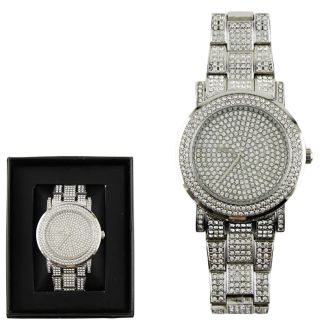 Wholesale Men's NY London Round Bling Crystals Dial Metal Strap Watch -Silver 