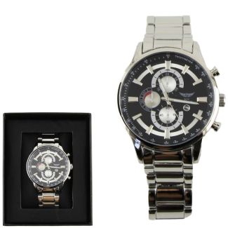 Wholesale Men's NY London Round Metal Bracelet Watch - PNP/Black 