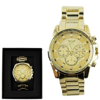 Wholesale Men's NY London Round Metal Bracelet Watch - Gold 