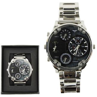 Wholesale Men's NY London Round Metal Bracelet Watch - PNP/Black 