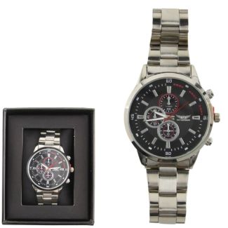 Wholesale Men's NY London Round Metal Bracelet Watch - Silver/Black 